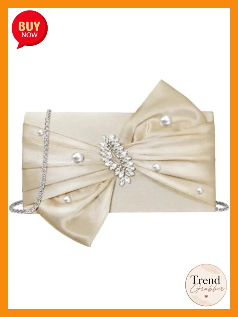 Satin Envelope Evening Clutch with Oversized Bow Crystal Crossbody Chain for